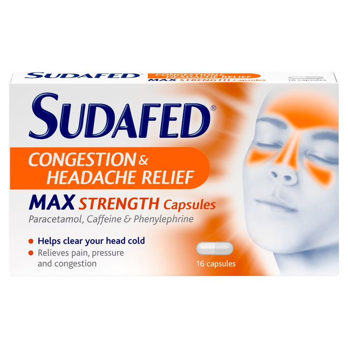 Sudafed Congestion & Headache Relief Max Strength Capsules 16 Capsules ...