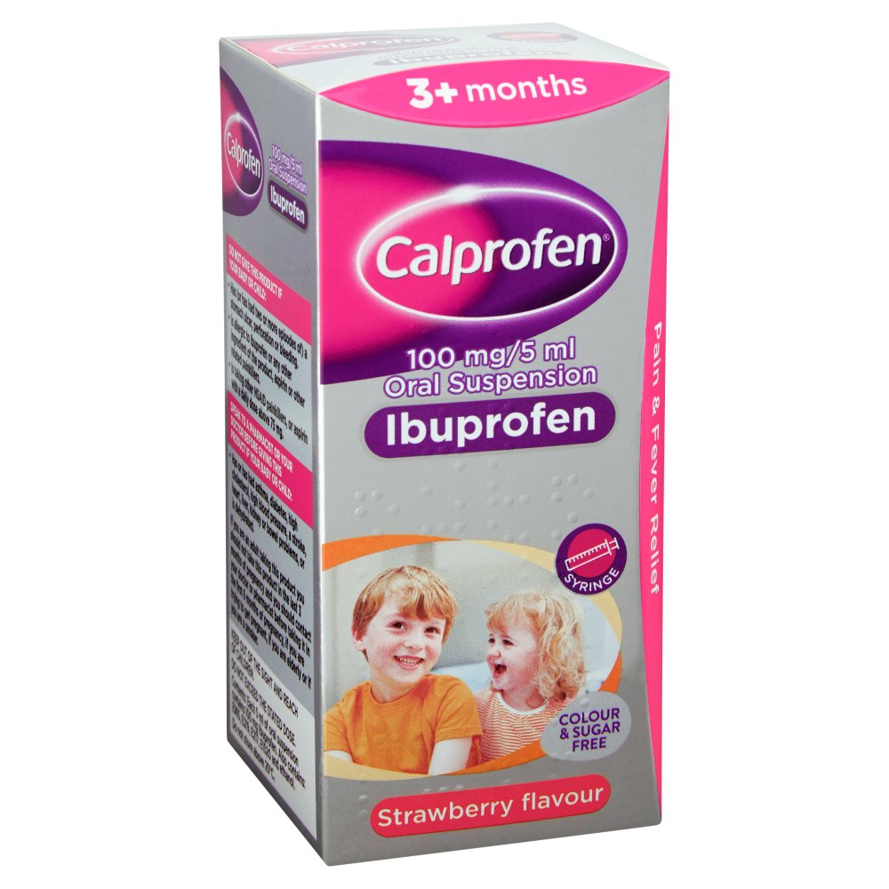 Calprofen 100mg/5ml Oral Suspension Ibuprofen Strawberry Flavour 3+ Months 100ml