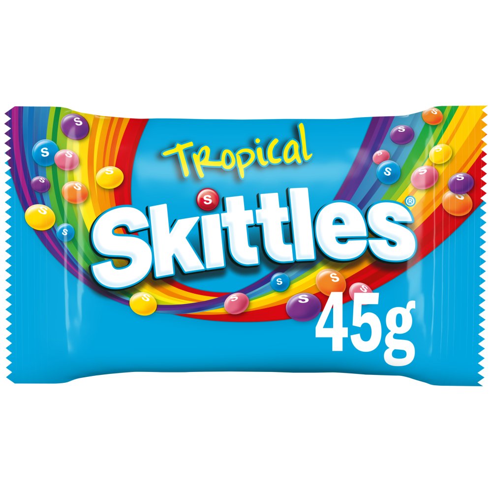 Skittles Vegan Chewy Sweets Tropical Fruit Flavoured Bag 45g