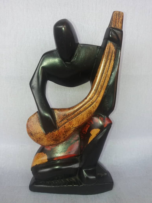 African Wooden Playing Instrument Statue