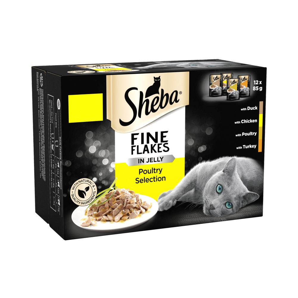 Sheba Fine Flakes Cat Food Pouches Poultry in Jelly 12 x 85g