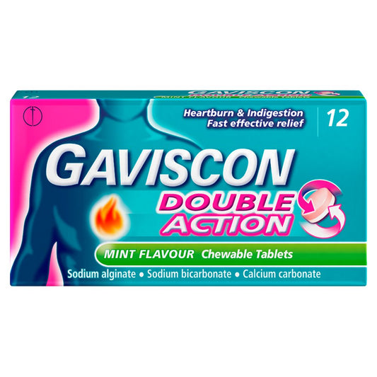 Gaviscon Double Action Heartburn & Indigestion Mint Flavour 12 Tablets