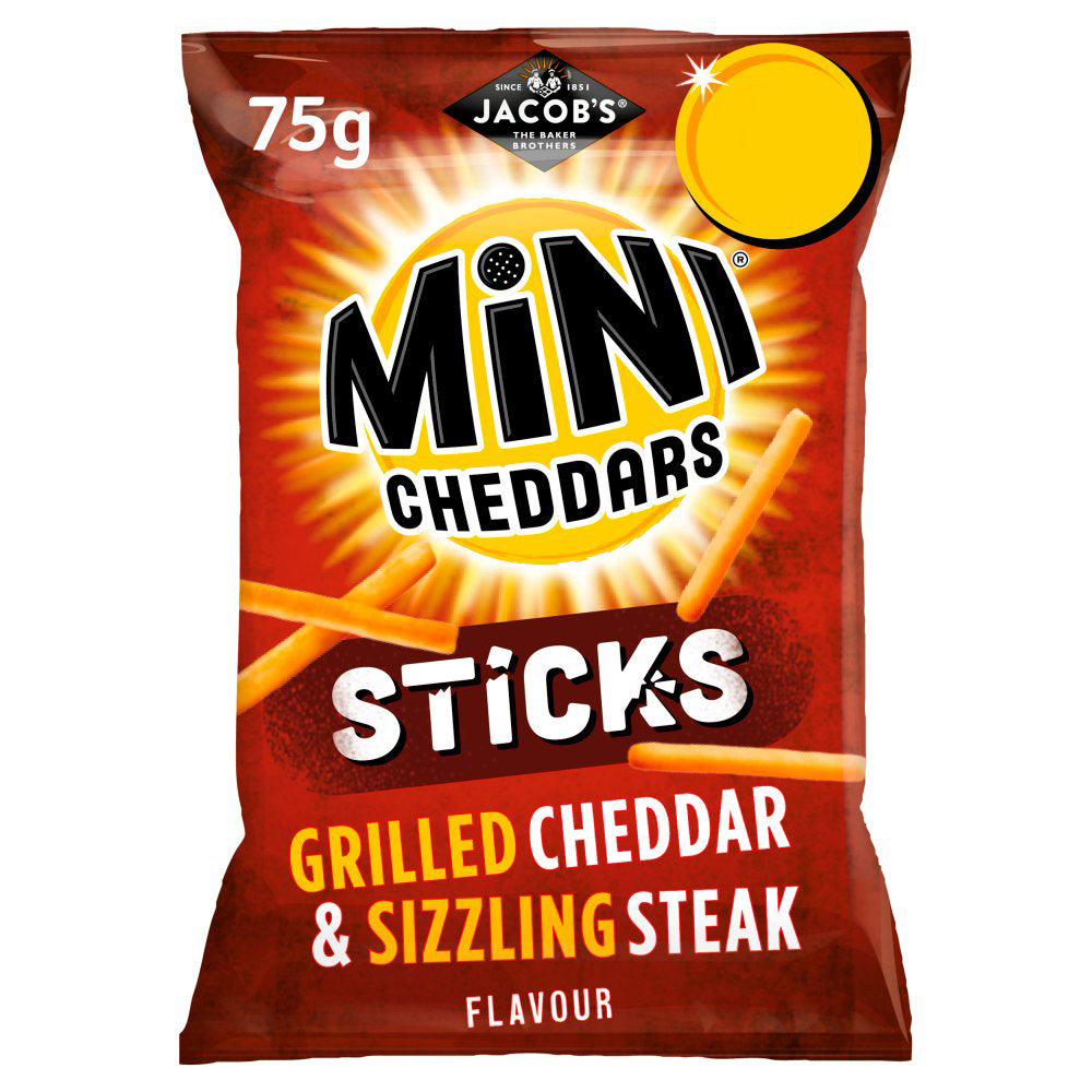 Jacob's Mini Cheddars Sticks Grilled Cheddar & Sizzling Steak Snacks 75g