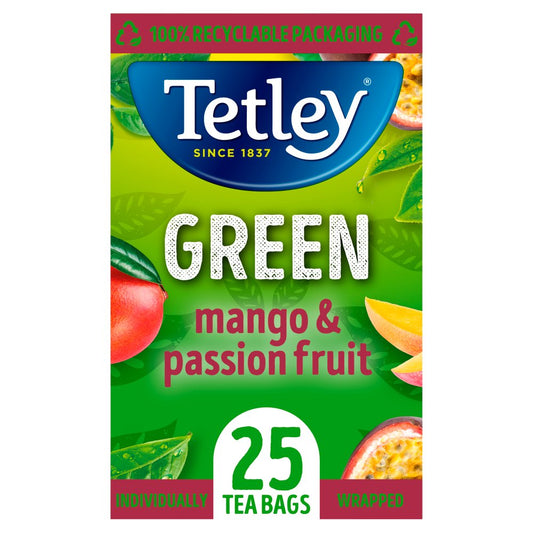 Tetley Green Mango & Passion Fruit 25 Compostable Tea Bags 50g