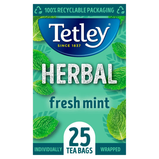Tetley Herbal Fresh Mint 25 Compostable Tea Bags 50g