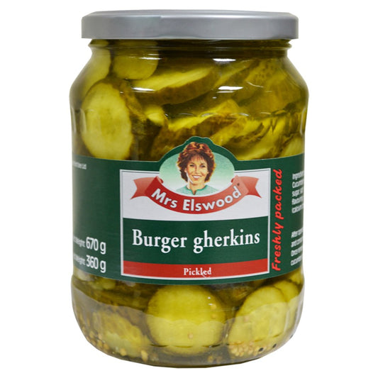 Mrs Elswood Burger Gherkins Pickled 670g