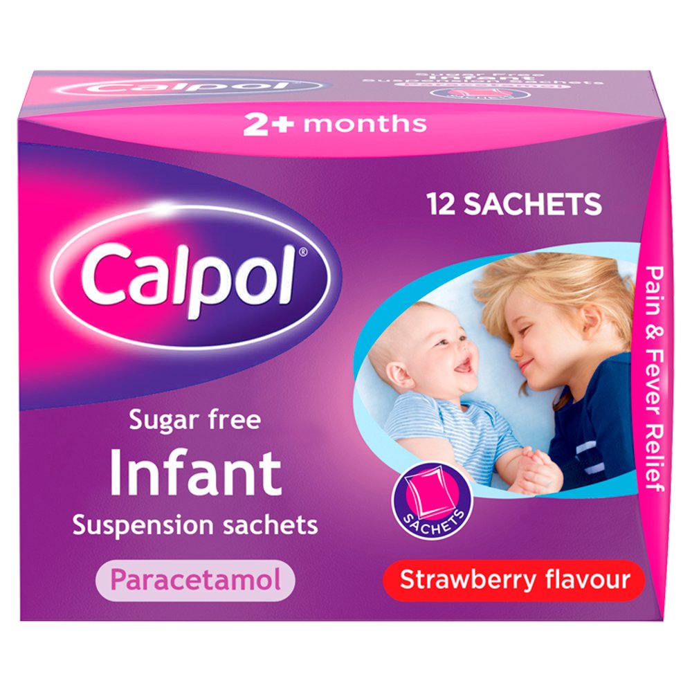 Calpol Sugar Free Infant Suspension Sachets Strawberry Flavour 2+ Months 12 x 5ml