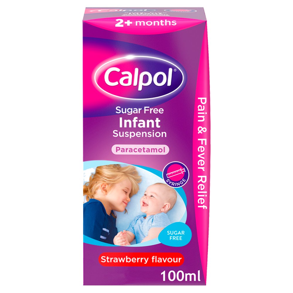 Calpol Sugar Free Infant Suspension Paracetamol Medication 2+ Months Strawberry Flavour 100ml