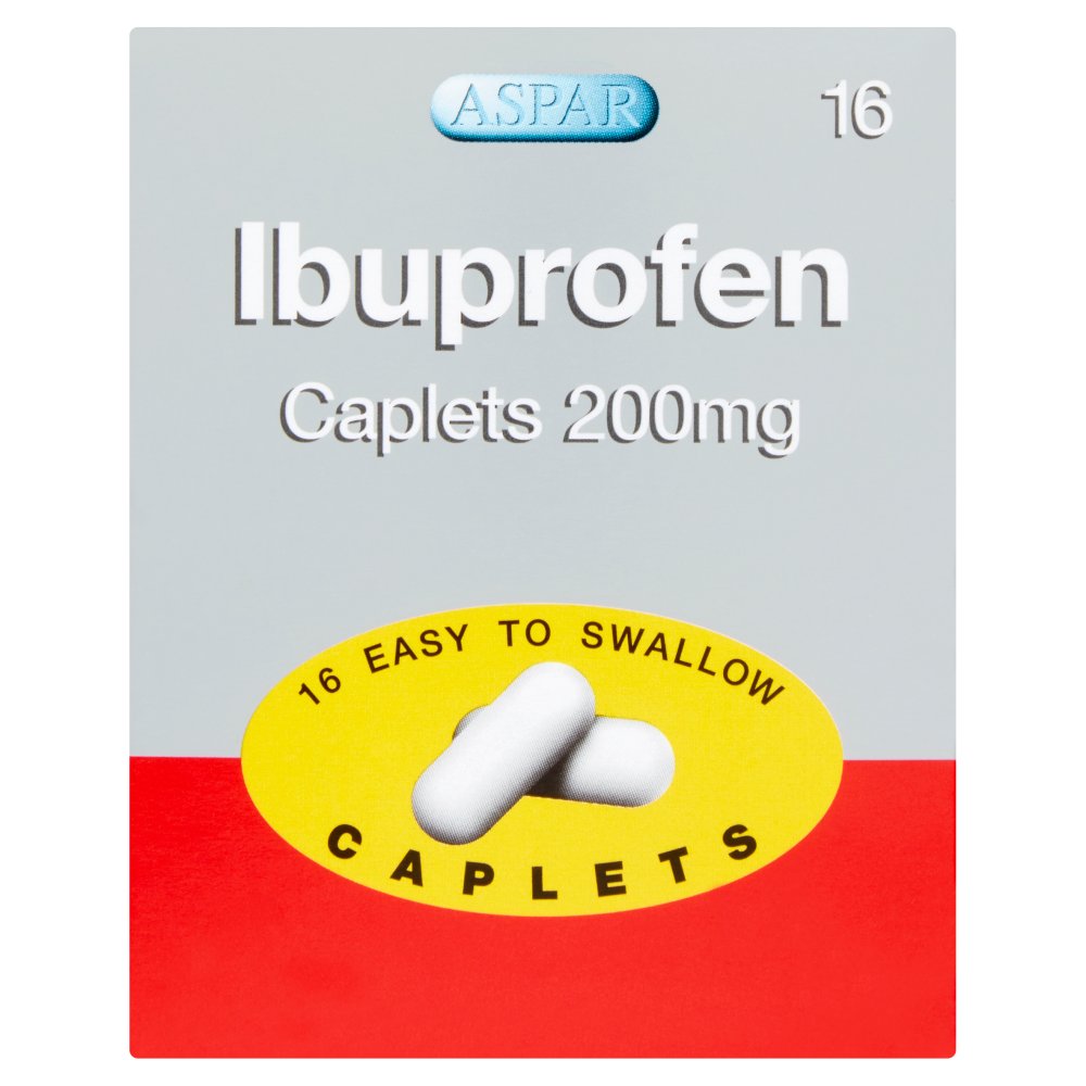 Aspar Ibuprofen Caplets 200mg 16 Easy to Swallow Caplets