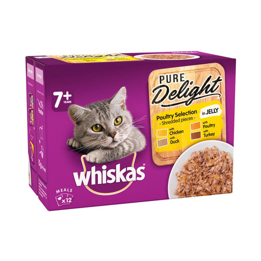 Whiskas Pure Delight Senior Cat Food Pouches Poultry in Jelly 12 x 85g