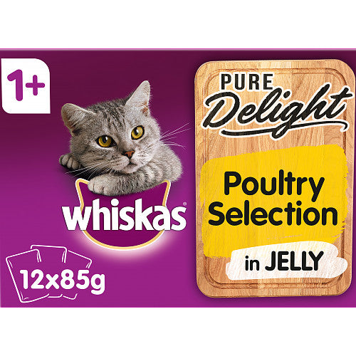 Whiskas Pure Delight Adult Cat Food Pouches Poultry in Jelly 12 x 85g