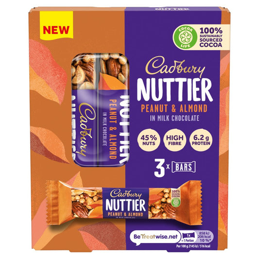 Cadbury Brunch Nuts Peanut and Almond Chocolate Bar 3 Pack Multipack 120g