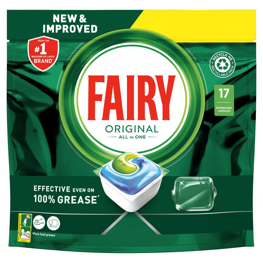 Fairy Original All In One Dishwasher Tablets, Regular, 17 Capsules