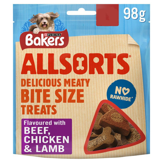 Bakers Allsorts Delicious Bite Size Treats Flavoured with Chicken, Beef & Lamb 98g