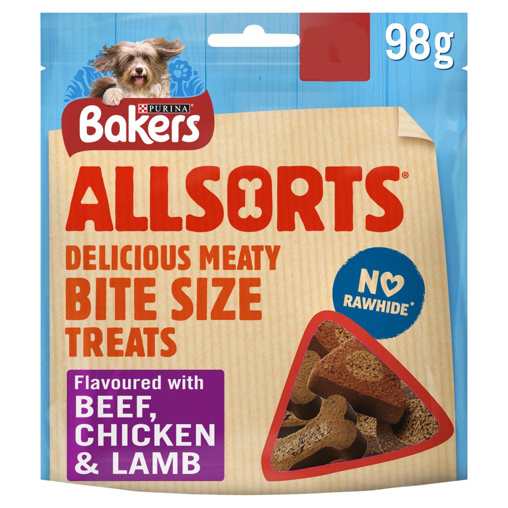 Bakers Allsorts Delicious Bite Size Treats Flavoured with Chicken, Beef & Lamb 98g