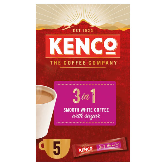 Kenco 3 in 1 Smooth White Instant Coffee with Sugar Sachets x5