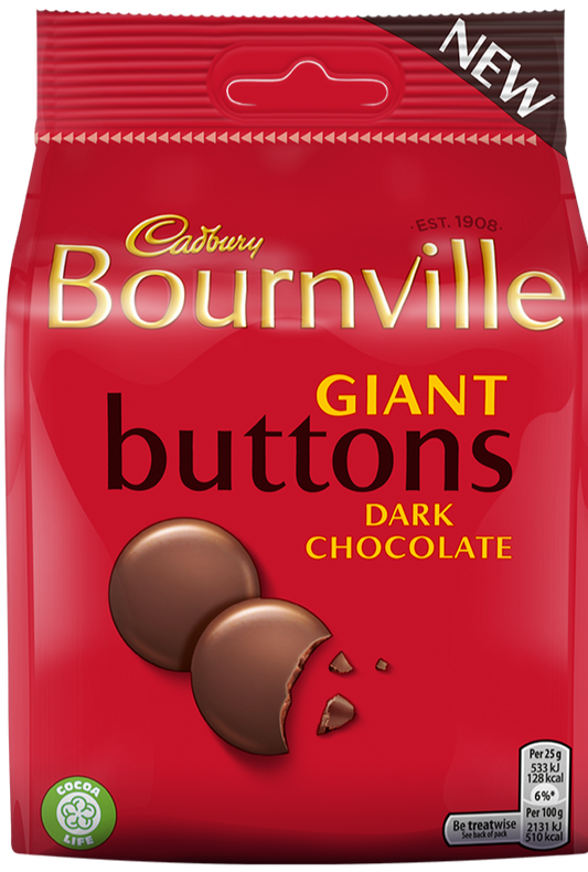 Cad Bournville Giant Buttons Dark Chocolate Bar 95g