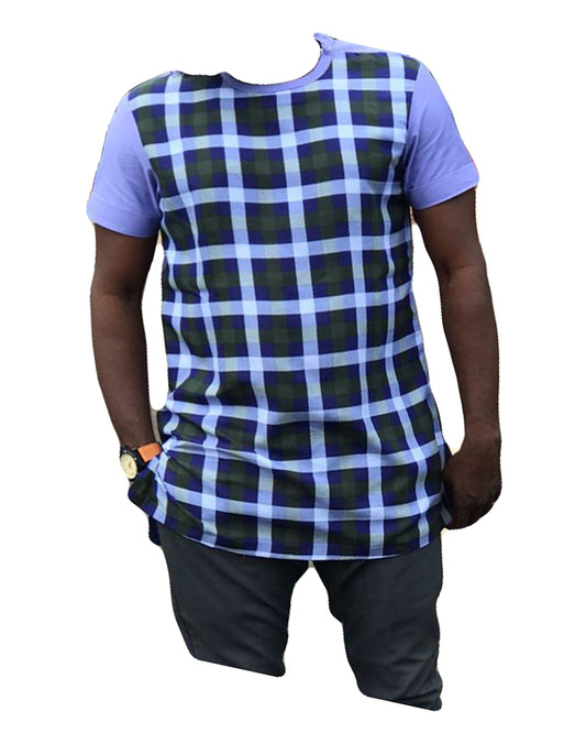 African Art Wear Men Short Sleeve Top Purple And Blue Stripe T-Shirt