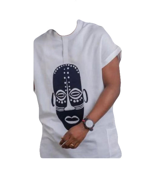 African Art Wear Men's Clothing Short Sleeve White & Black Ancient Tribe Graphic Casual Top Shirt