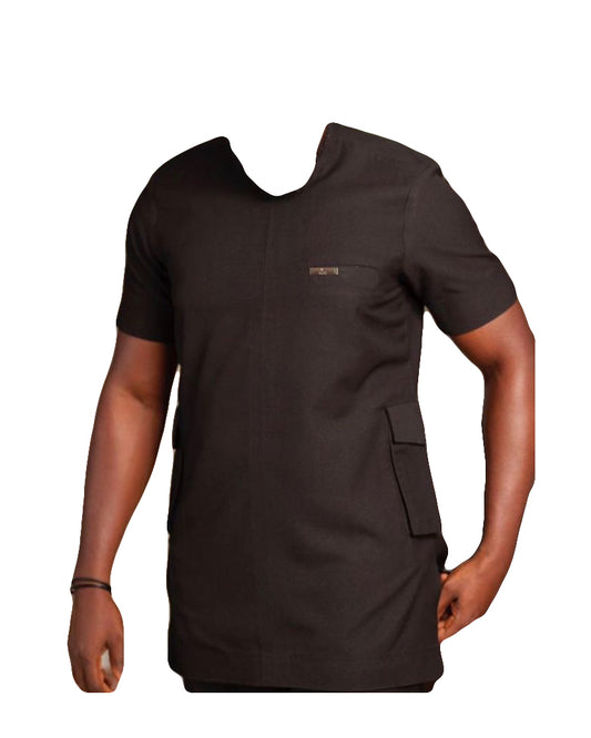 African Art Wear Men Short Sleeve Top Solid Black t-shirt