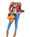 African Women Casual Wear Red Flower Print Long Trendy Top & pant 2 piece set