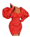 African Trendy Women Wear Beautiful Red Bodycon Ruffle Sleeve Partywear