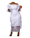 African Women Trendy Wear Solid White Bodycon Long Ruffle Sleeve Outfit