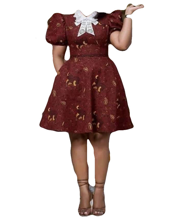 African Women Trendy Wear Solid Maroon Bodycon Short Sleeve Outfit