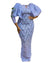 African Women Party Wear Light Grey Blue Bodycon Long Ruffle Sleeve Stylish Outfit