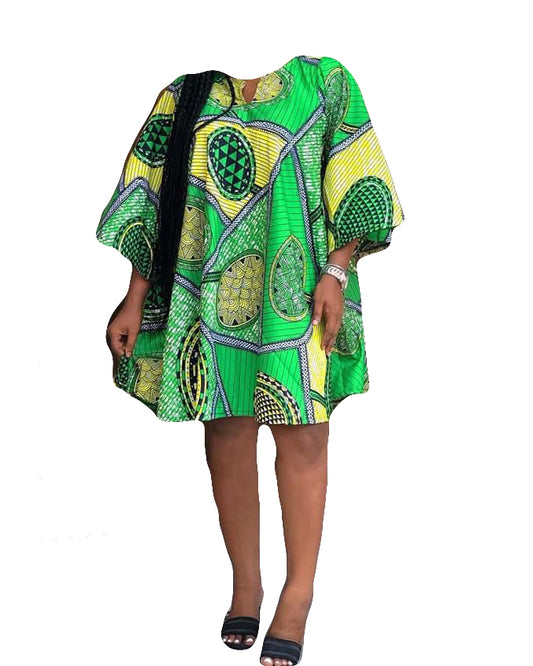 African Casual Women Wear Green Leaf Print Trendy Short Top