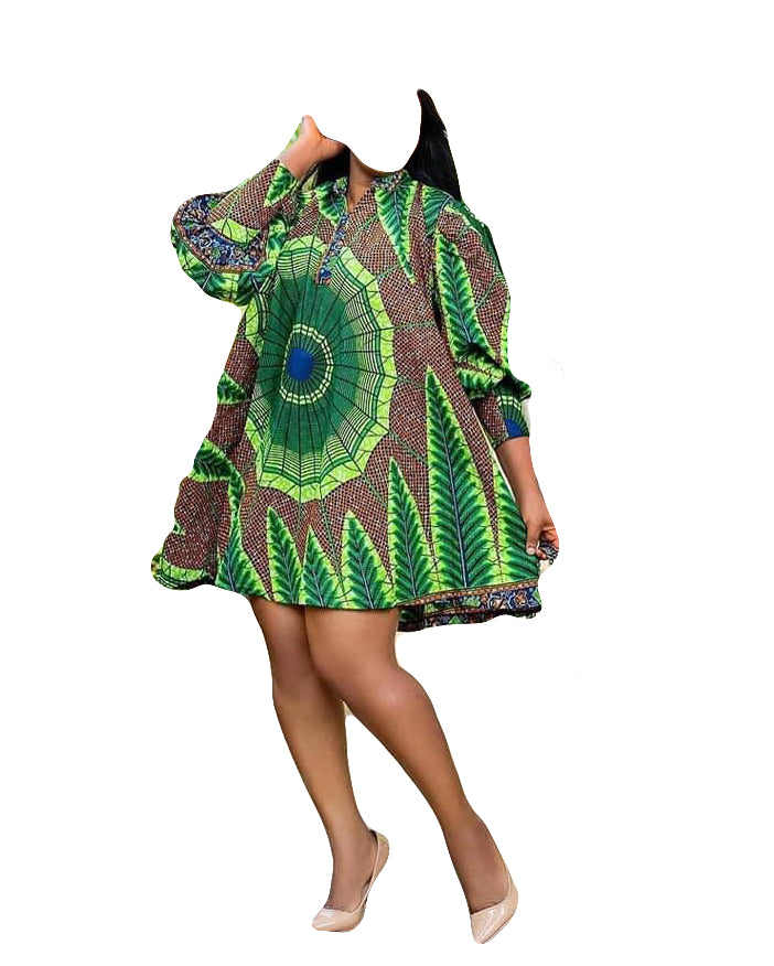 Copy of African Casual Women Wear Green Leaf Print Trendy Short Top