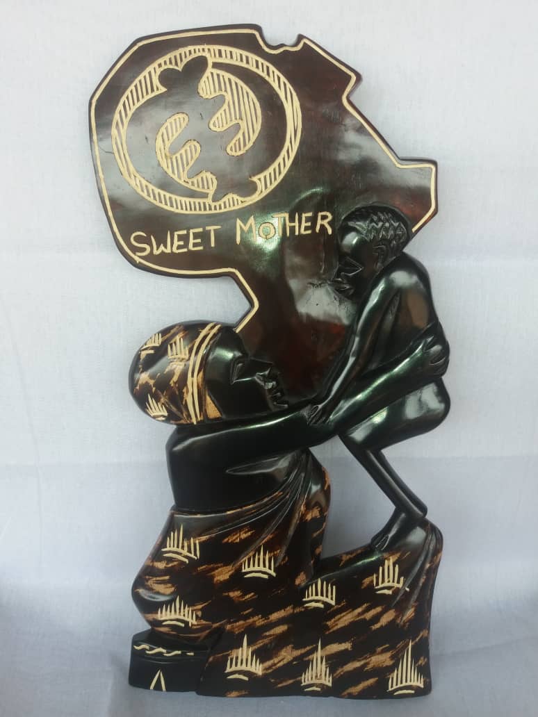 African Baby Mothers Love Wooden Statue
