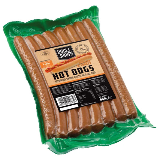 Uncle Johns Halal Chicken and Turkey Hot Dogs 8 x 80g