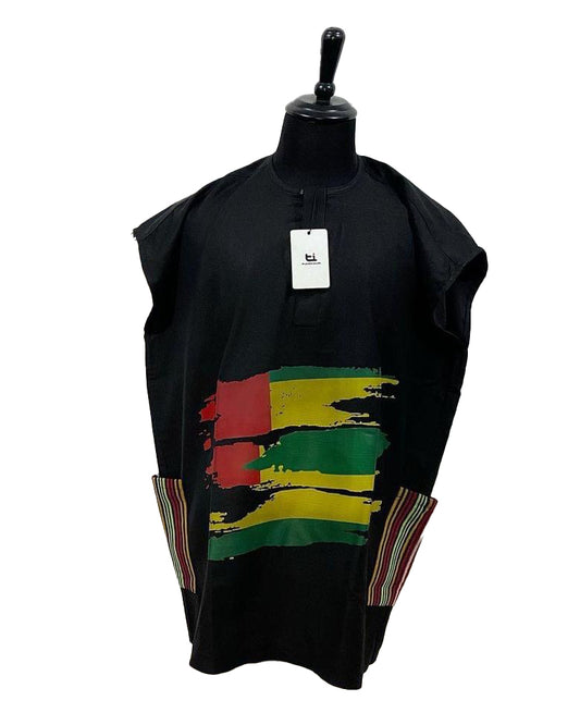 African Art Wear summer top Outfit Casual Women Short Sleeve Black Color Print loose fashion Long T-shirt With Pocket