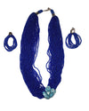 African Tribal art Wooden Handicraft beaded Dark Blue Locket Jewelry Earring And Necklace set