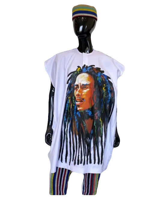 African Art Wear summer top Outfit Casual men Short Sleeve White Long Hair Man Multicolor Print loose fashion Long T-shirt