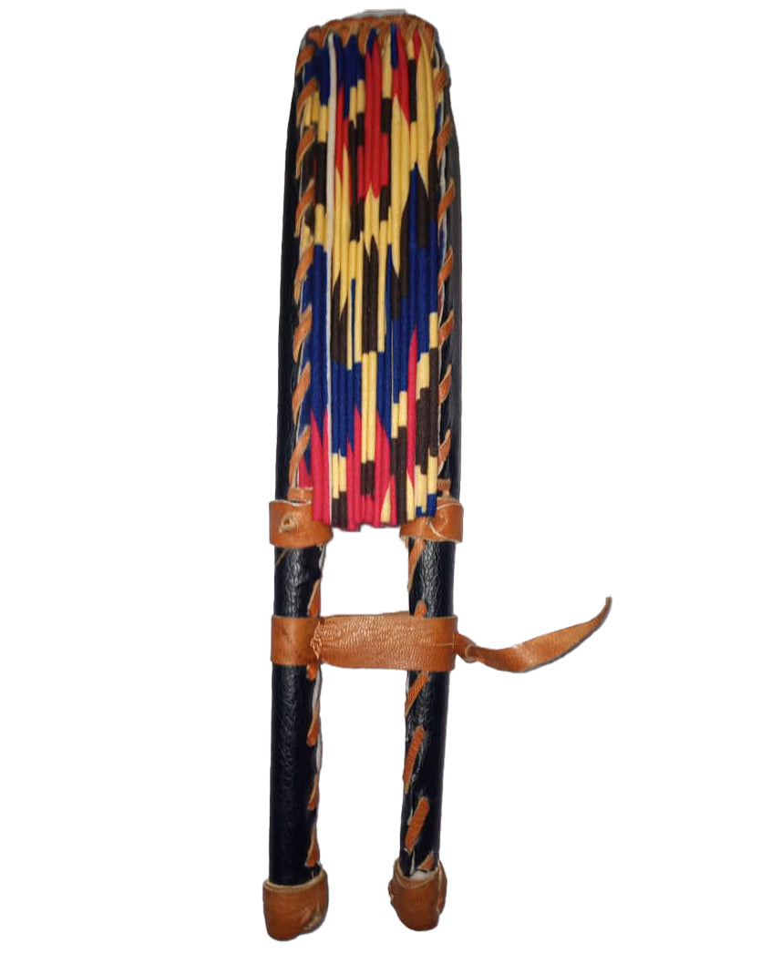 African Tribal art Wooden Handmade Black Red Orange African fabric folding fans