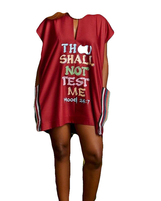 African Art Wear Outfit Women design Red Text Print Short Sleeve summer top loose fashion Long T-shirt