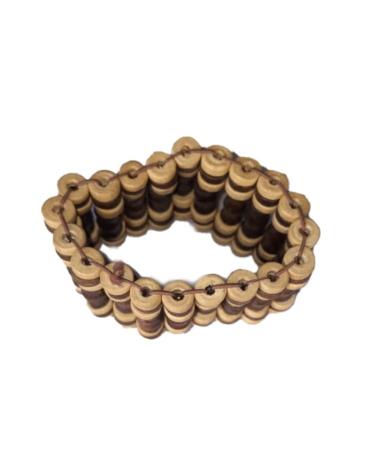 African Handicraft Beaded Tribal Art Wooden Sandy Brown And Irish Coffee Color Bracelet