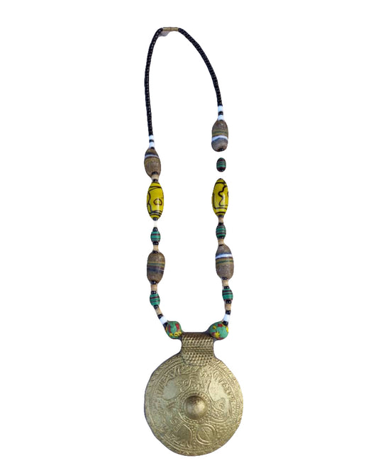 African Tribal art Wooden Handicraft beaded Bronze jewelry Necklace set for women