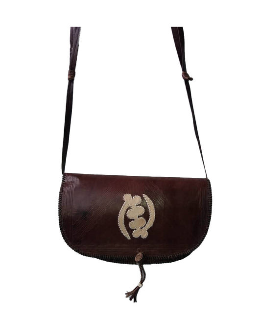 African Tribal art Handicraft Lightweight Handbag Congo Brown Front Design Text Shoulder Bag