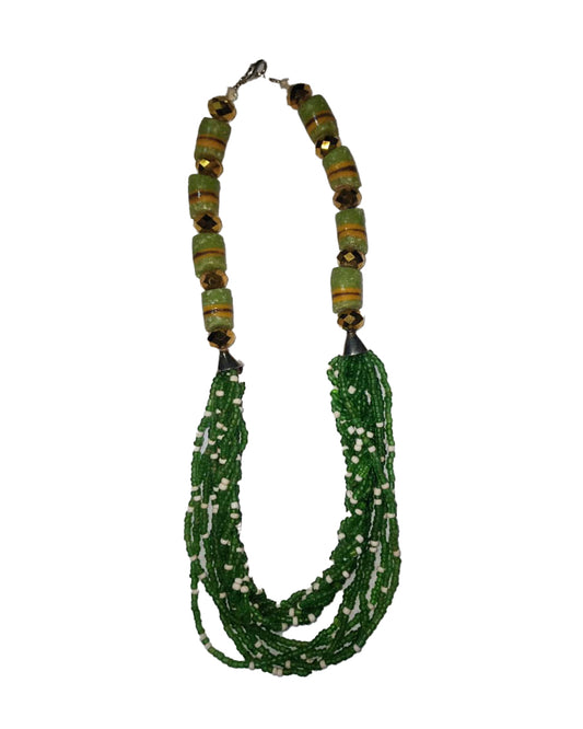 African Tribal art Handmade beaded Green & White jewelry Necklace set for women