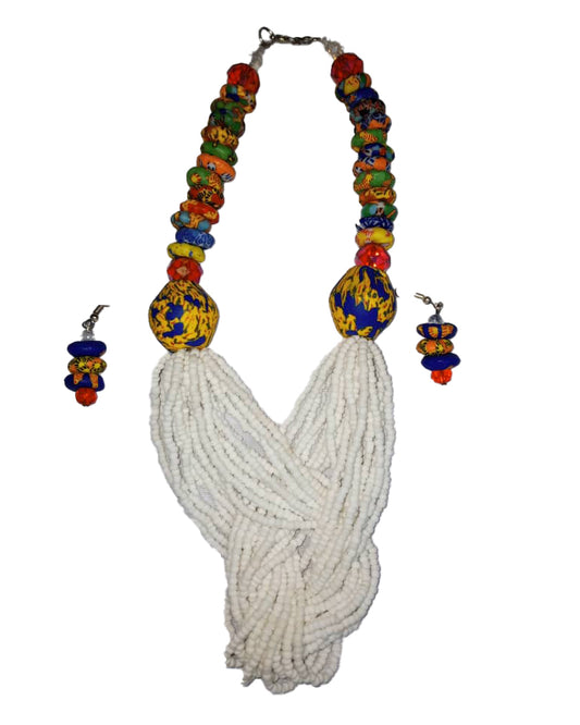 African Handmade Multicolored Tribal art african beads jewelry necklace set for women