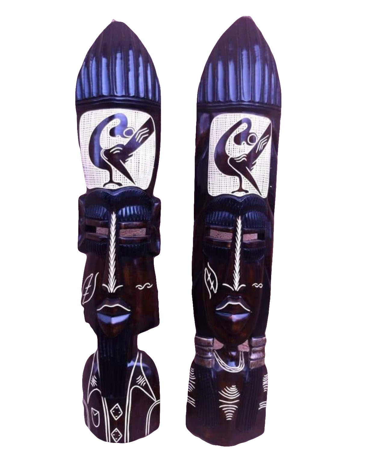 African Vintage Hand Carved Wooden Royal African Tribal Art Puple Black & White Printed Wall Hanging Mask