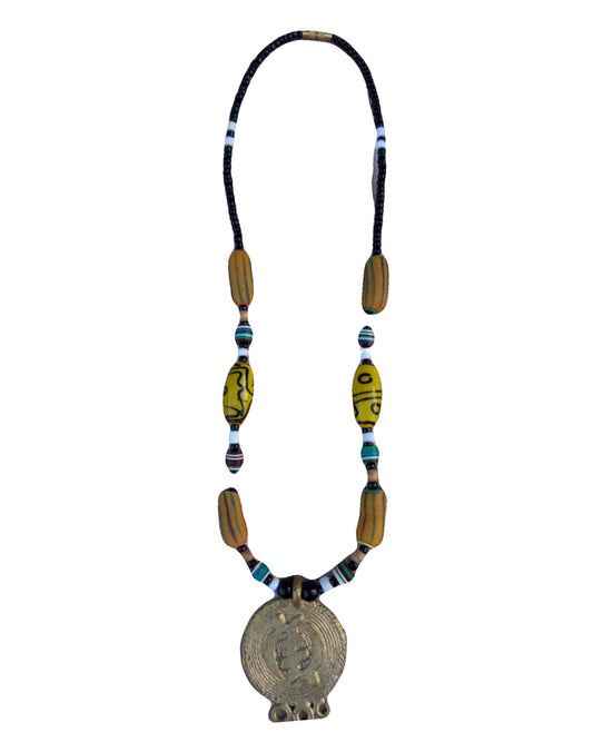 African Tribal art Handicraft Deep Brown And Bronze chain metal Pendant Locket Necklace set for women