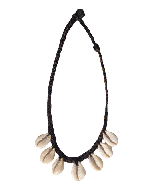 African Tribal art Handicraft black And Brownish Jewelry Beads 7 Seashell Pendant Locket Necklace set for women