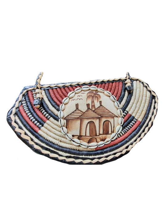 African Tribal art Handicraft Lightweight Handbag Brown African Ancient Home with tree graphic Shoulder Bag