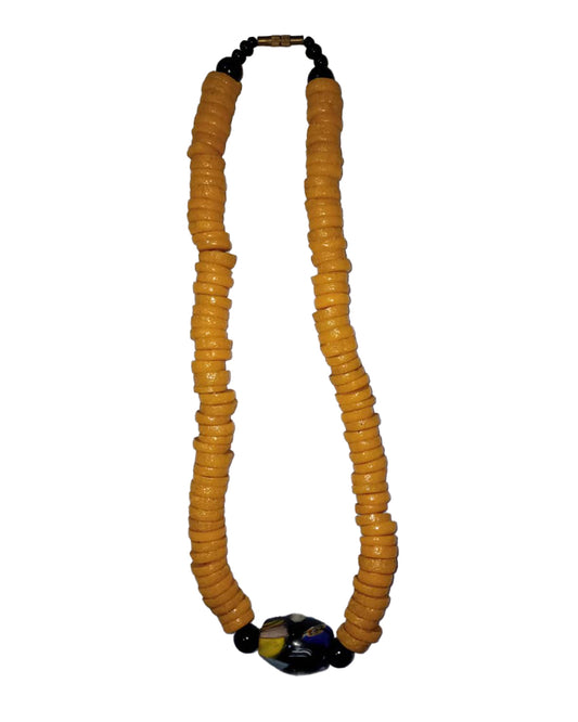 African Tribal art Handicraft Brownish Orange And Black Jewelry Beads Pendant Locket Necklace set for women