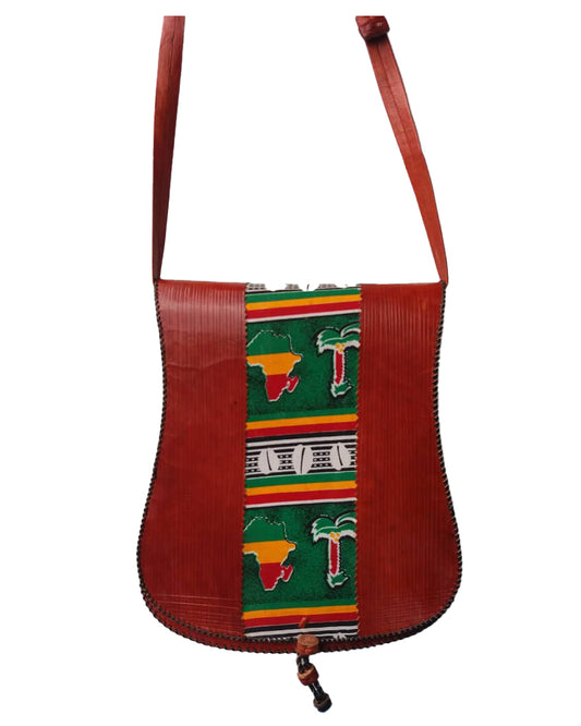 African Tribal art Handicraft Lightweight Handbag Brownish Red & Green African Map & tree graphic Shoulder Bag