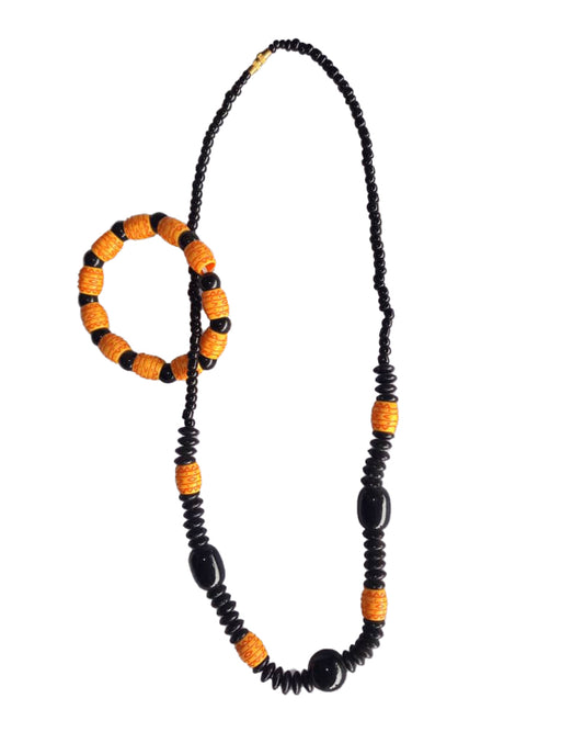 African Tribal art Handmade Black And orange Jewelry Unique Beads Locket Necklace set for women